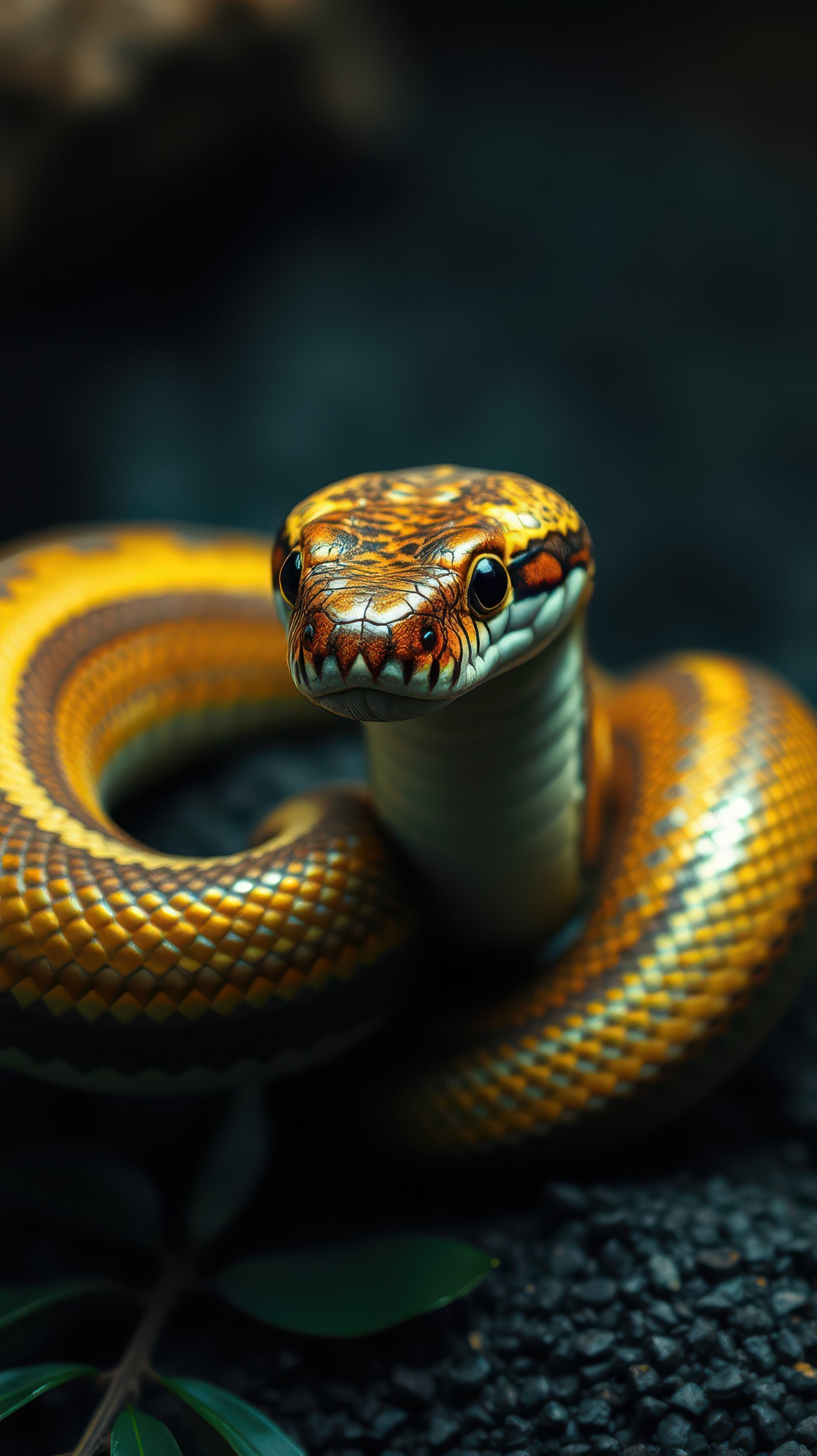 Beautiful golden snake exhibiting intricate patterns in a natural setting, showcasing its stunning colors and textures
